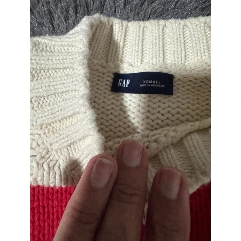 Gap Red Heart Sweater Womens XS Cream Chunky Knit Cropped Pullover Valentine j